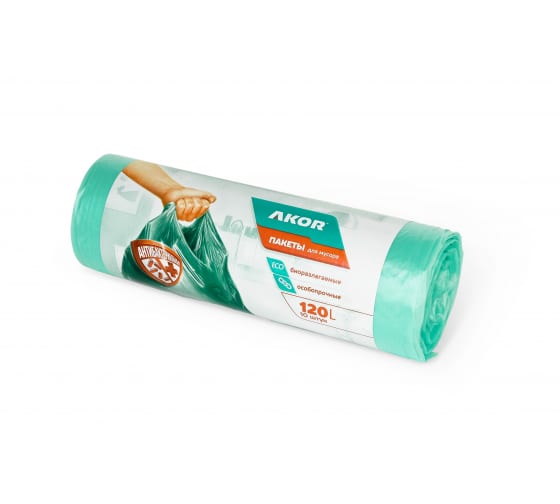 205107 — Пакеты для мусора акор антибак+био 120 л, 10 шт 205107 АКОР