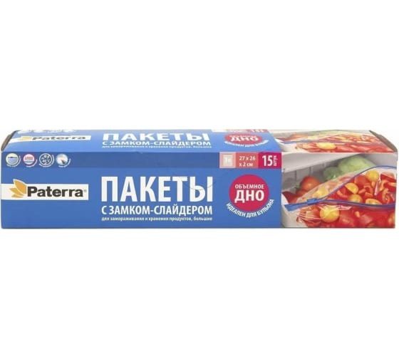 109004 — PATERRA пакеты со слайдером для замораживания и хранения 3л 27 х 26 х 2 см 40 м PATERRA