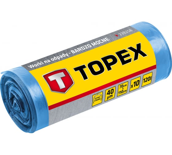 23B258 — Мешки (10 шт; 120 л; 70х110 см; 40 мкм; пленка LDPE; очень прочные) для отходов TOPEX 23B258 TOPEX