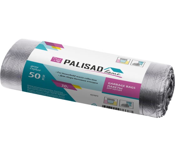 927075 — Пакеты для мусора 30 л x 50 шт. серые PALISAD