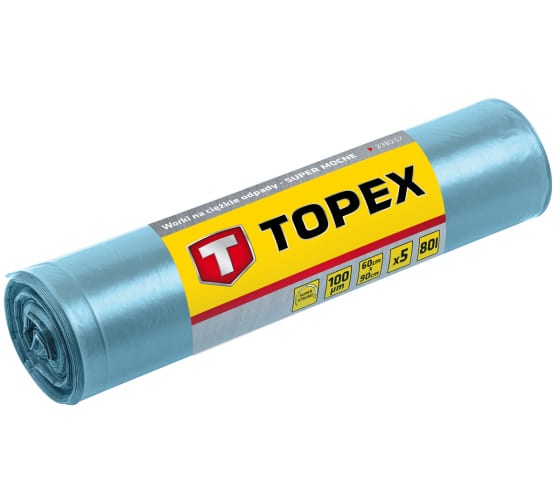 23B257 — Мешки (5 шт; 80 л; 60х90 см; 100 мкм; пленка LDPE; суперпрочные) для тяжелых отходов TOPEX 23B257 TOPEX