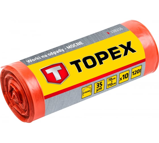 23B256 — Мешки (10 шт; 120 л; 70х110 см; 35 мкм; пленка пвд; прочные) для отходов TOPEX 23B256 TOPEX