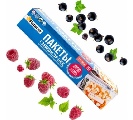 109195 — PATERRA пакеты для хранения и замораживания с замком ZIPLOCK 27 х 28 см 3л 40 PATERRA