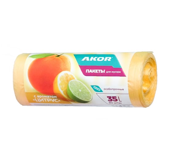 204002 — Пакеты для мусора пнд с ароматом цитрус 35 л 30 шт акор 204002 АКОР