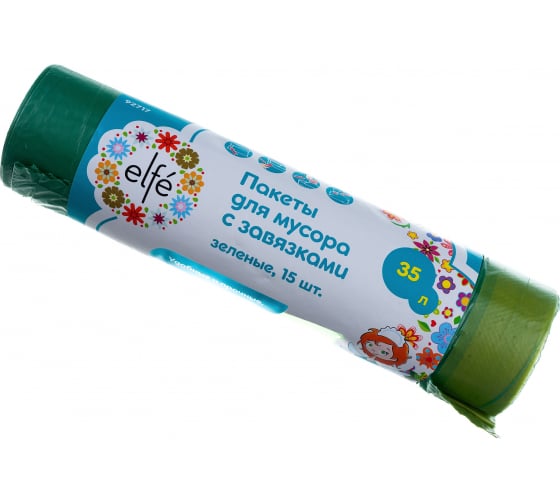92717 — Пакетыдлямусорасзавязками35л*15штзеленые ELFE
