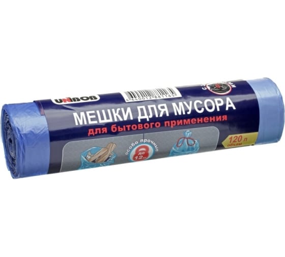 215029 — Мешки для мусора (10 шт; 120 л) с завязками голубые UNIBOB 215029 UNIBOB