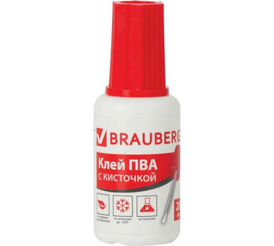 222875 — Клей пва 10 шт в упаковке BRAUBERG 20гр. с кисточкой морозостойкий  222875 BRAUBERG