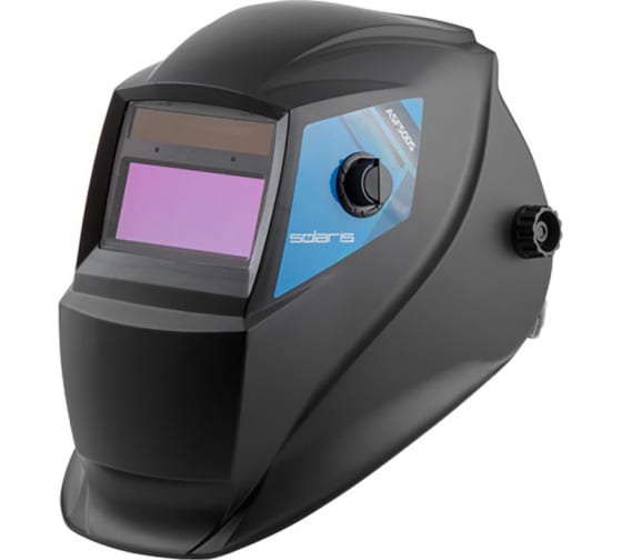 ASF500S — Щиток сварщика регулировка степени затемнения, защита шеи, ушей, сменный светофильтр, плавная регулировка затемнения, 4 степени регулировки оголовья, CR2032 SOLARIS