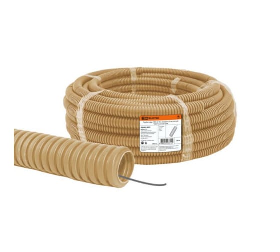 SQ04010051 — Гофрированная труба с зондом TDM эко, пвх, D 16, 25 м, легкая, сосна, SQ04010051 TDM ELECTRIC