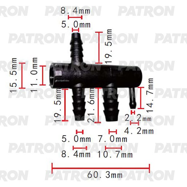 P372075 — Тройник применяемость: соединитель 8.4X8.4X10.7X4.2MM PATRON