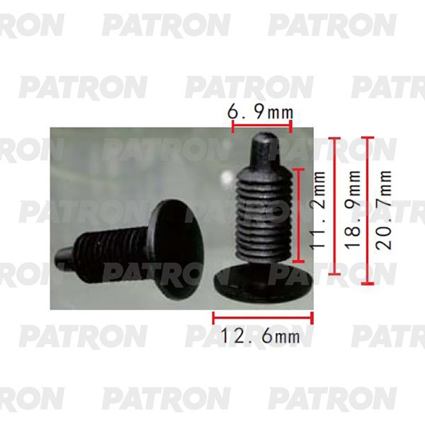 P372112 — Клипса пластмассовая GM применяемость: держатель обшивки T=12.6, F=6.8, H=20.6 PATRON