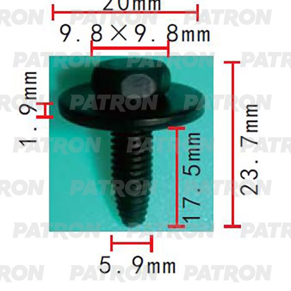 P372157 — Болт металлический MERCEDES GM применяемость: болт C=20.0, D=9.8, B=23.7, A=5.9 PATRON