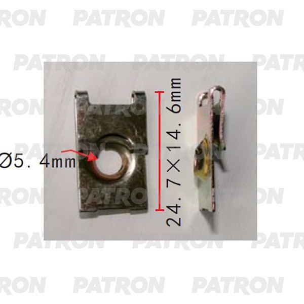 P372169 — Вставка под винт VW применяемость: скоба под саморез отвестие 5.4 MM T=24.7, F=14.6, H=1.5 PATRON