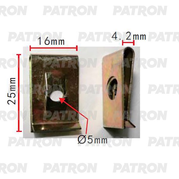 P372170 — Вставка под винт применяемость: скоба под саморез T=25.0, F=16.0, H=4.2 PATRON