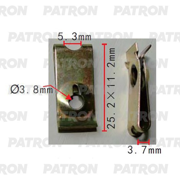 P372172 — Вставка под винт применяемость: скоба под саморез T=25.2, F=11.2, H=3.7 отверстие 3.8 PATRON