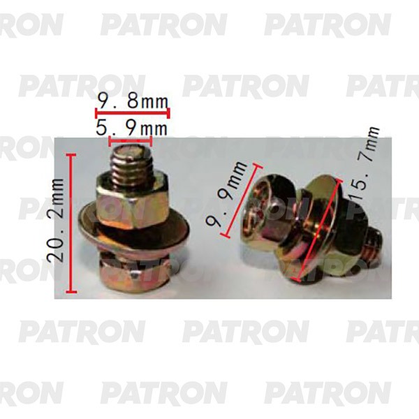 P372183 — Болт металлический применяемость: болт шайба гайка T1=10.0, T2=19.0, F=7.5, L=21.0 PATRON