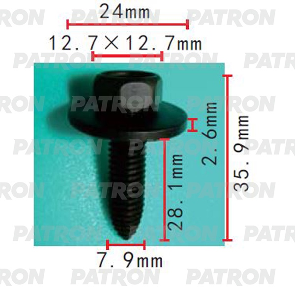 P372190 — Болт металлический применяемость: болт GM T1=13.0X13.0, T2=24.0, F=8.0, L=28.0 PATRON