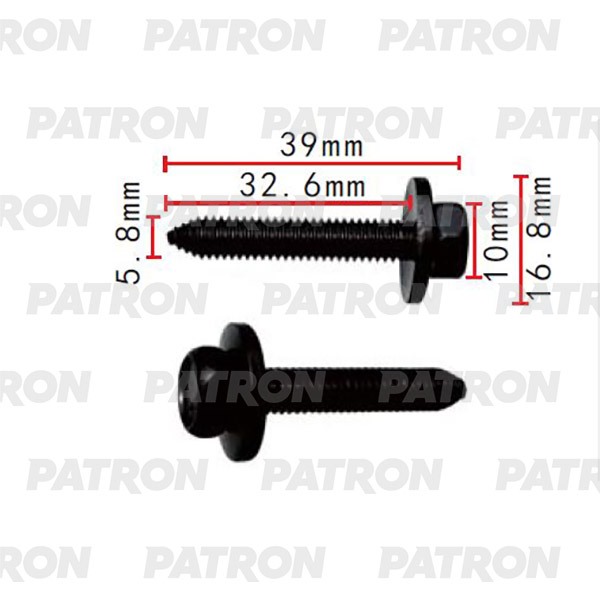 P372199 — Болт металлический GM применяемость: болт T1=10.0, T2=17.0, F=5.8, L=33.0 PATRON