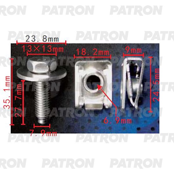 P372210 — Болт металлический AUDI MERCEDES применяемость: комплект болт+гайкаD=13.0,B=35.1, C=23.8, A=8.0 PATRON