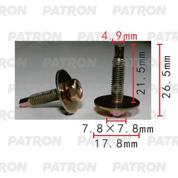 P372217 — Болт металлический применяемость: болт шайба T1=8.0X8.0, T2=18.0, F=4.8, L=22.0 PATRON