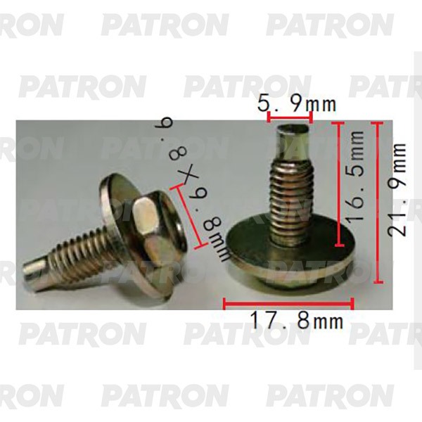 P372219 — Болт металлический применяемость: болт шайба T1=10.0X10.0, T2=18.0, F=5.9, L=17.0 PATRON