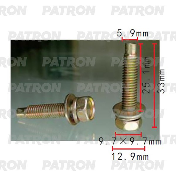 P372223 — Болт металлический применяемость: болт шайба T1=10.0X10.0, T2=13.0, F=5.9, L=25.0 PATRON
