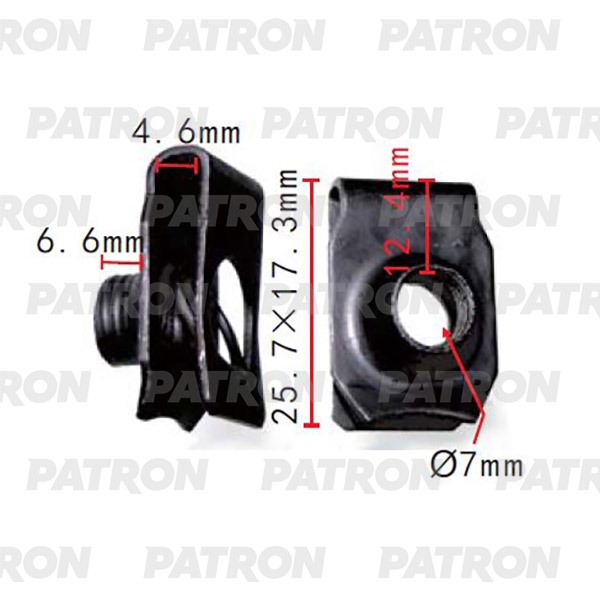 P372238 — Скоба крепежная применяемость: скоба м8 T=25.7, F=17.3, H=4.6 PATRON