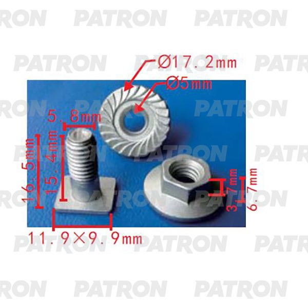 P372243 — Винт металлический NISSAN QASHQAI применяемость: винт (с гайкой) T=11.9X9.9, H=16.5 PATRON