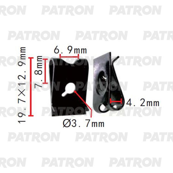 P372264 — Вставка под винт применяемость: скоба под саморез универсальная T=19.7, F=12.9, H=4.2 PATRON