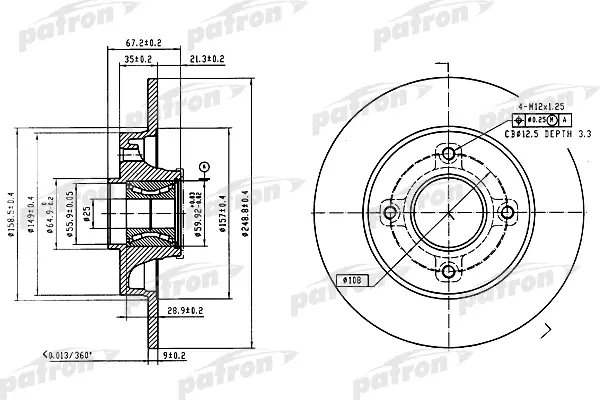 PBD7011 — Диск ормозной задн подшипником и агнитным кольцом сенсора  PATRON