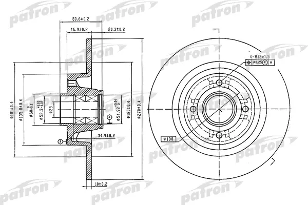 PBD7018 — Диск тормозной задн c подшипником и кольцом ABS (1 шт) RENAULT: Scenic/Megane 1.4-2.0i/dCi 03> PATRON