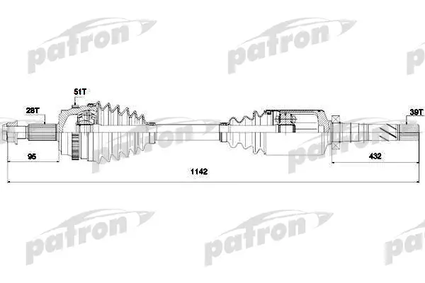 PDS0138 — Полуось правая 28x1144x65x39 ABS: 51T OPEL: MOVANO COMBI 01-, MOVANO C БОРТОВОЙ ПЛАТФОРМОЙ 01-, MOVA PATRON