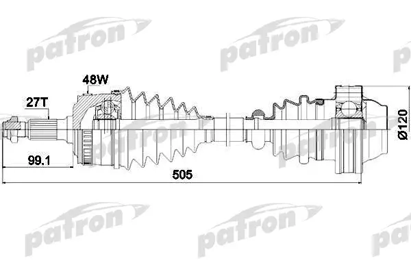 PDS0185 — Полуось лев/прав MB: Vito 2.2CDi 99-03  +ABS PATRON