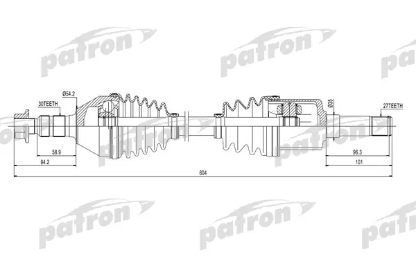 PDS0270 — Полуось передняя правая 30x604x54,2x27 OPEL: SIGNUM 03-, VECTRA C 02- PATRON