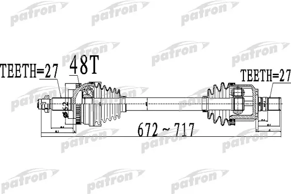 PDS0507 — Полуось передний мост слева 27X672X62X27 ABS48T HYUNDAI SONATA / I45 GF 2,0 2,4 09  KIA OPTIMA TF 10  PATRON