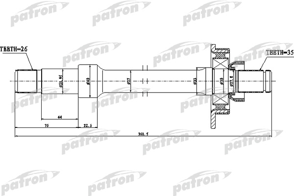 PDS0537 — Вал приводной с подвесным подшипником VW: SHARAN 1.9TDI с ABS 95- PATRON