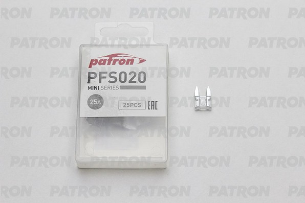 PFS020 — Предохранитель пласт.коробка 25шт MINI FUSE 25A белый PATRON