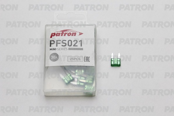 PFS021 — Предохранитель пласт.коробка 25шт MINI FUSE 30A зеленый PATRON