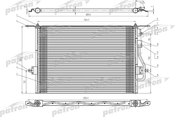 PRS1068 — Радиатор кондиционера паяный FORD: COUGAR, MONDEO 1.6-1.8TD 97- PATRON
