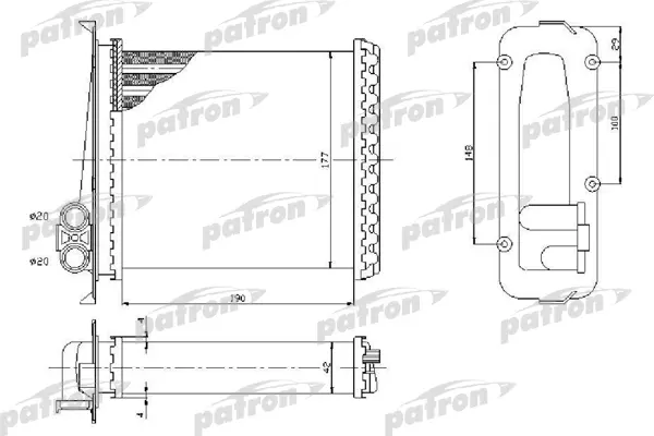 PRS2046 — Радиатор отопителя OPEL: OMEGA A 1.8-3.0, 86-94, SENATOR B 2.5i/2.6i/3.0/3.0 24V/3.0i, 87-93 PATRON