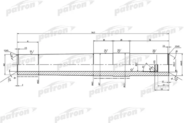 PTB3008 — Вал торсиона PEUGEOT 306, CITROEN ZX, ELYSEE XSARA, LIFAN BREEZE L316.5мм, внутр D32мм, D36.2мм PATRON
