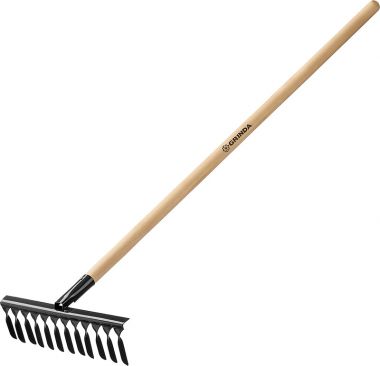 3958112 — GRINDA 12 витых зубьев, 384х95х1300мм, грабли садовые, с деревянным черенком GRINDA