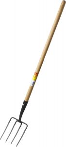 39721 — Х вилы садовые кованые четырёхрогие с деревянным черенко GRINDA