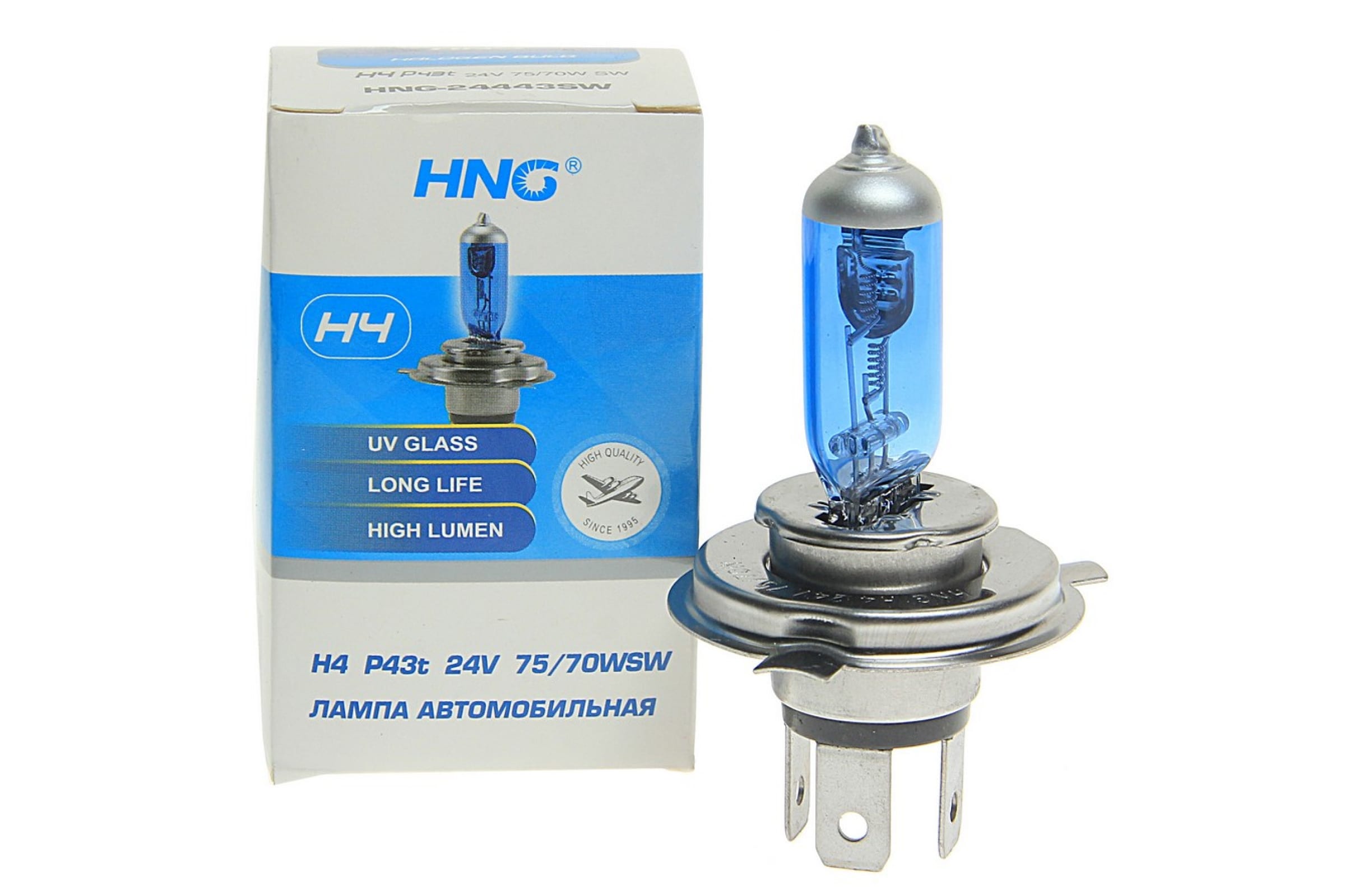 HNG24443SW — Автолампа HNG H4 75/70 P43T SUPER WHITE 5500K 24V HNG24443SW HNG
