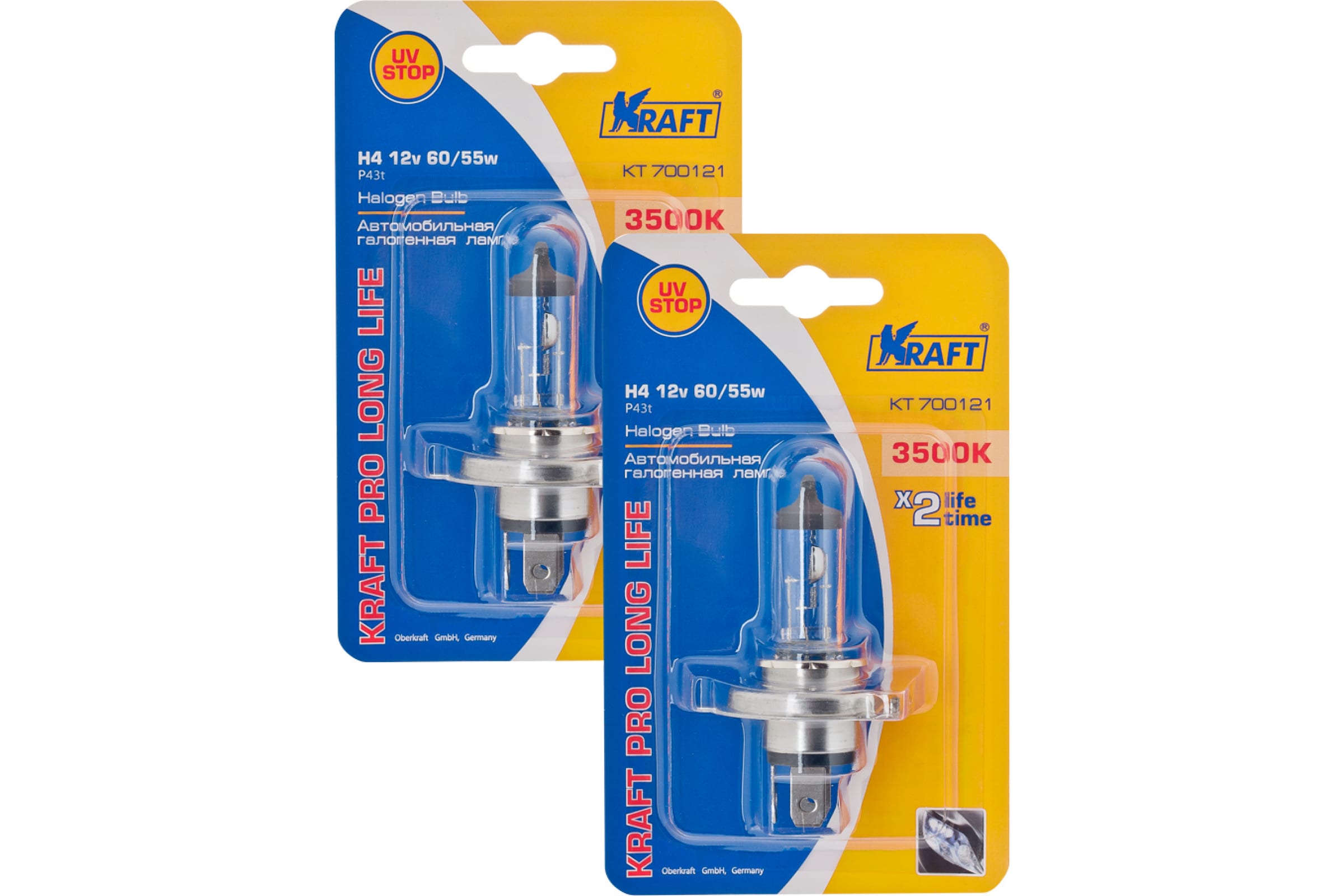 700225 — Комплект автоламп KRAFT н4, 12 в, 60/55 вт, PRO LONG LIFE, 2 шт. KT 700225 KRAFT