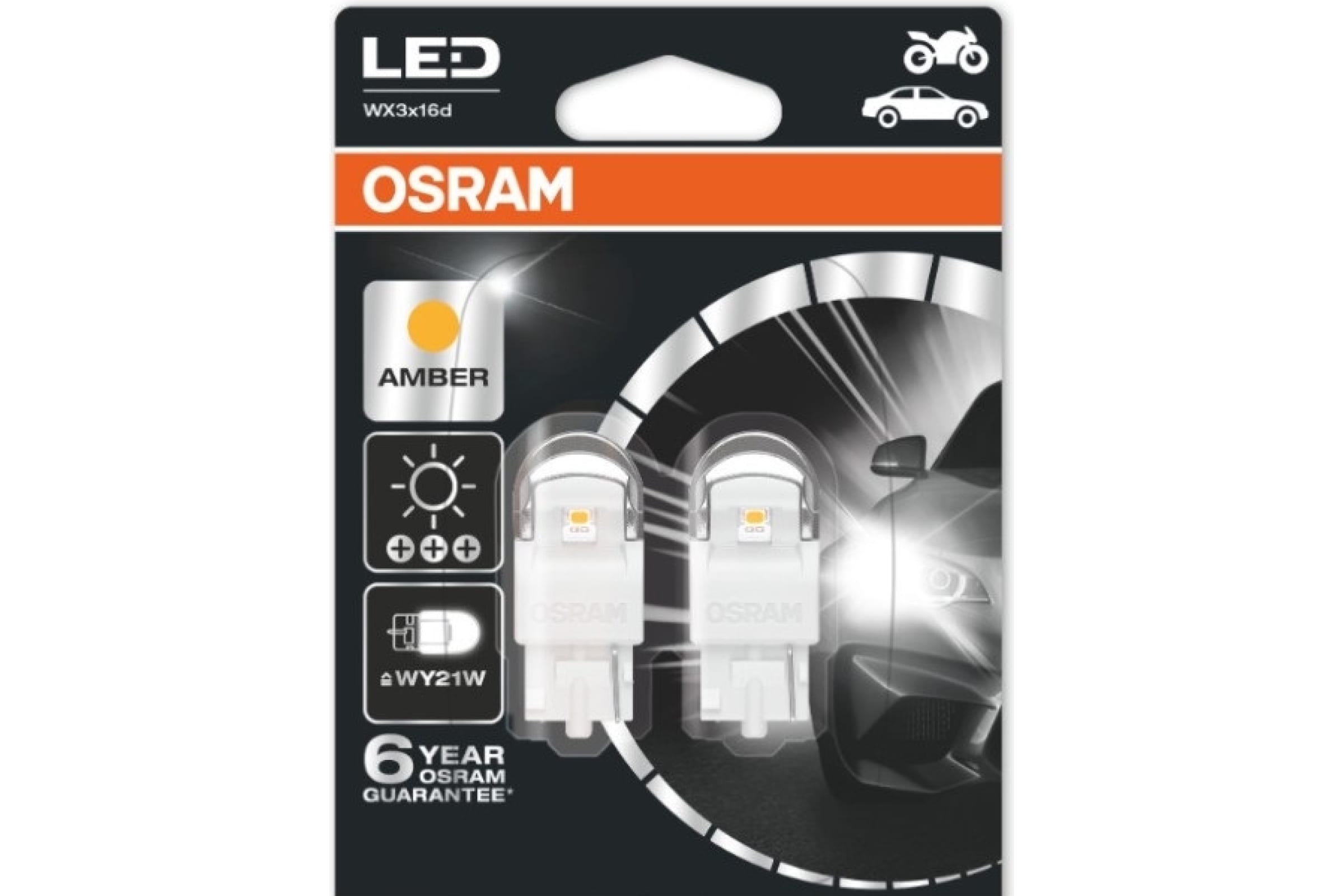 7904YE02B — Автолампа OSRAM W21W, W3х16D, LED PREMIUM AMBER, 2 шт, 12 в 7904YE02B OSRAM