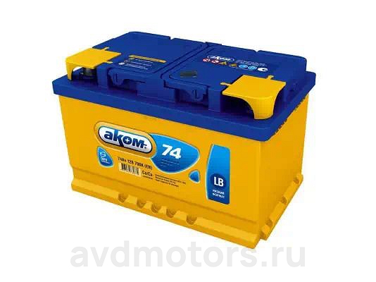 6CT740LB — Аккумулятор АКОМ LB 74 А/ч Обратная R+ 278x175x175 EN700 А низкий АКОМ