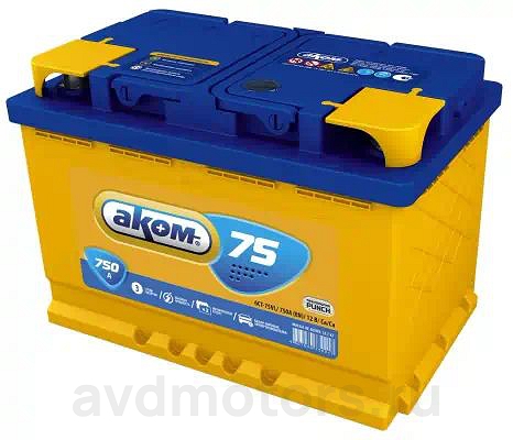 6CT750LA — Аккумулятор АКОМ 75 А/ч Обратная R+ 278x175x190 EN750 А АКОМ