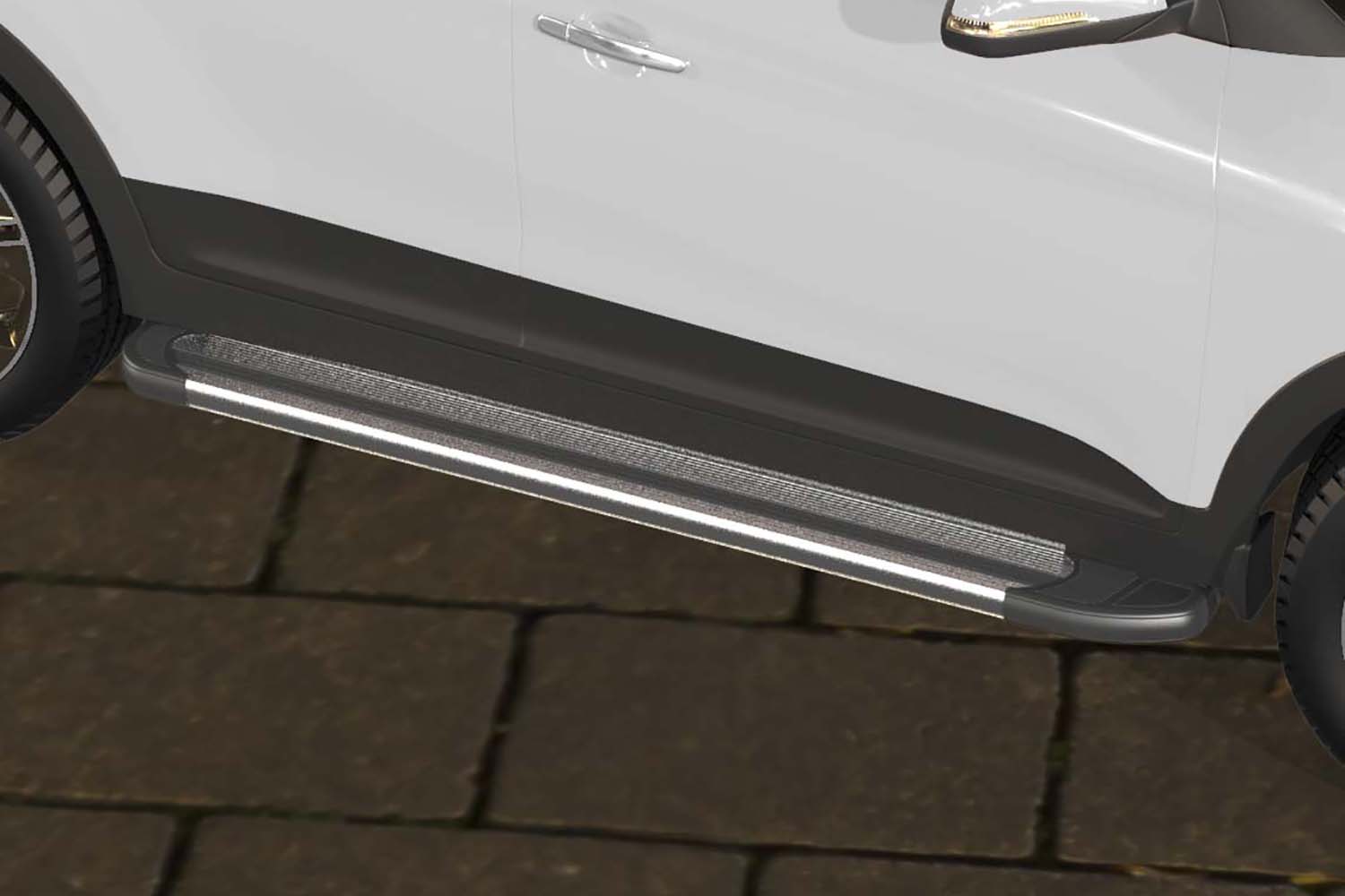AFZDAALHCRET4WD04 — Комплект защиты штатных порогов алюминиевый профиль Arbori Luxe Silver 1700 серебристая Hyundai Creta 4WD 2016- ARBORI