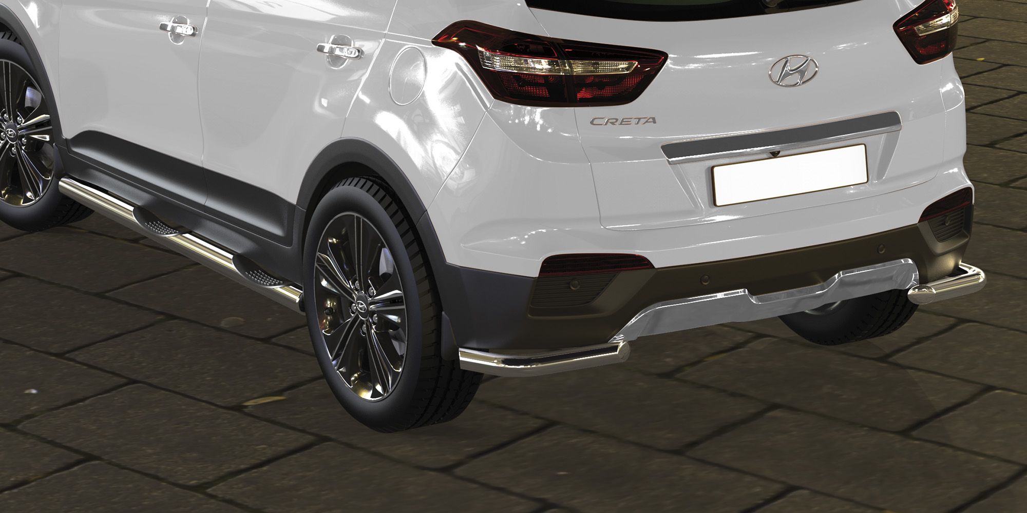 AFZDAHCRET4WD07 — Защита штатных порогов Arbori d76 с проступями HYUNDAI Creta 4WD 2016- ARBORI